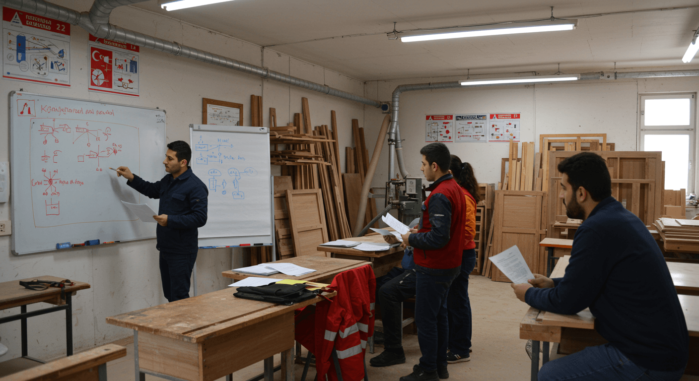 İnegöl iş güvenliği kursu eğitim sınıfı - mobilya sanayi MDF laminasyon ve ahşap toz patlaması İSG uzmanlığı eğitimi Bursa İnegöl