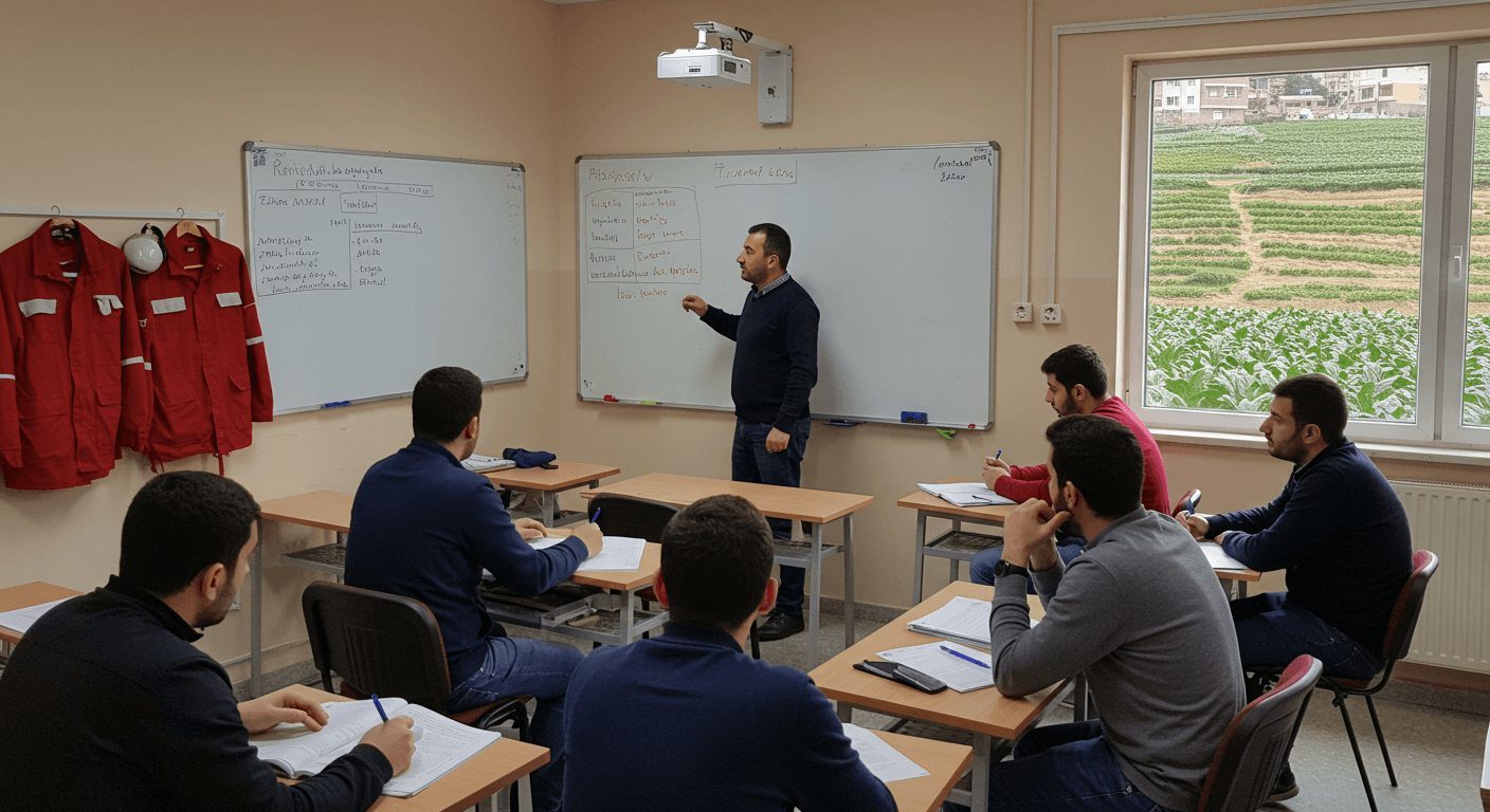 Lice Diyarbakır iş güvenliği kursu — tütün balya presi hidrolik İSG, fosfen PH₃ fumigasyon güvenliği ve pestisit dermal korunma eğitimi